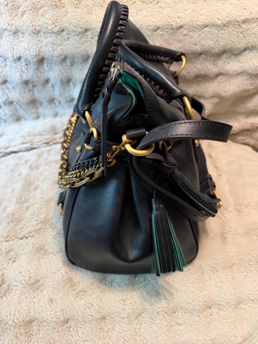 NWOT Dooney & Bourke Large Florentine Satchel Black with Chains - Picture 5 of 7